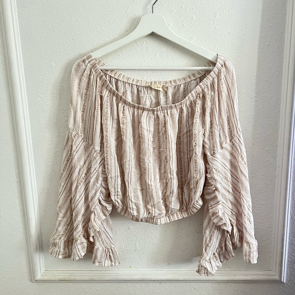 Striped Cream Off-Shoulder Women's Top - Picture 1 of 4